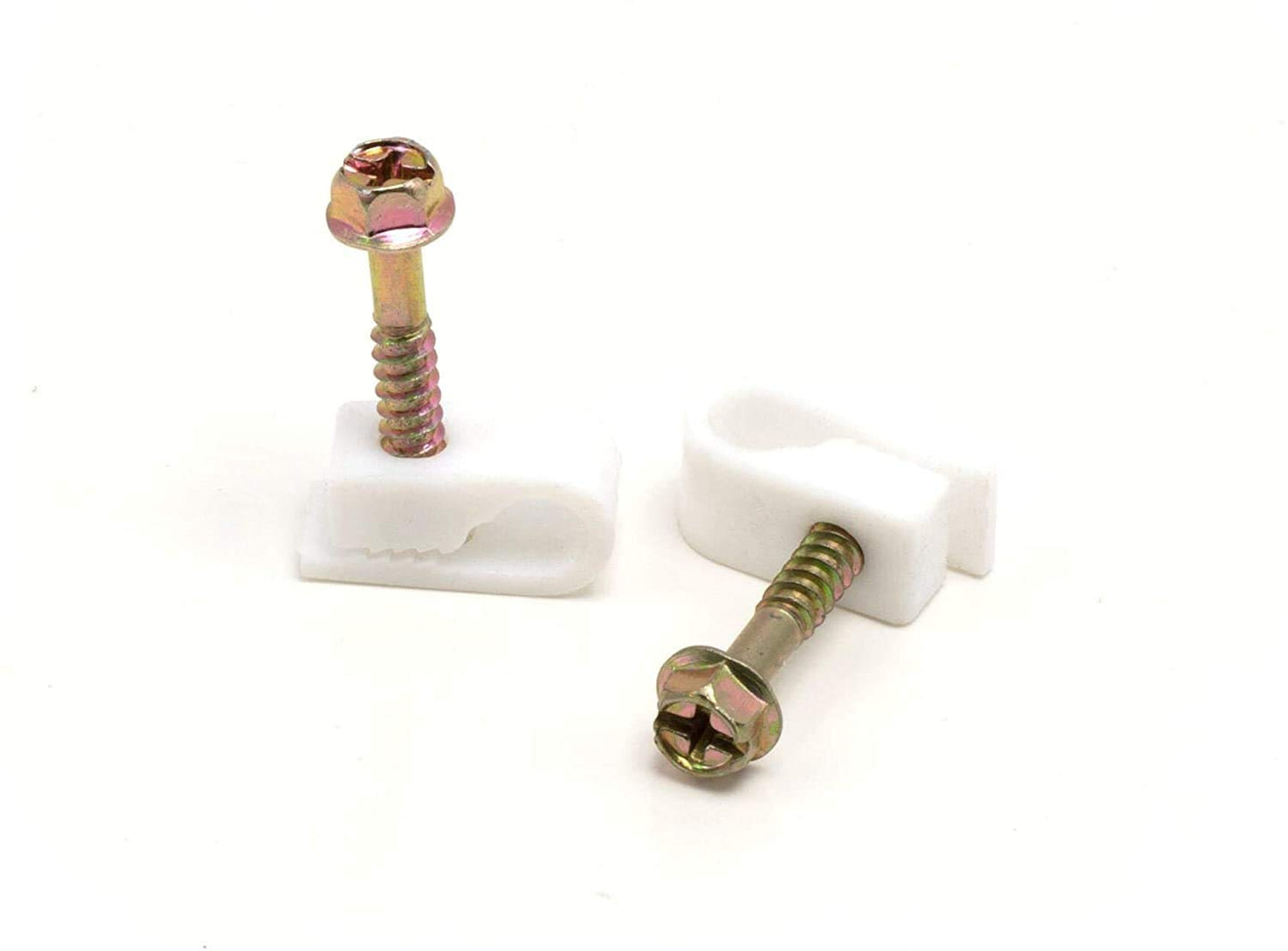 Stanz (TM) Flex Single Coaxial Cable Clips, Cat6, Electrical Wire Cable Clip, 1/4 in (6 mm) Screw Clip and Fastener, White (100 Pieces per Bag)