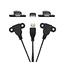 USB 2.0 Male to Dual Female Charging Extension Cable, Furniture nightstand Sofa Electric Vehicle on-Board Charging Port, Panel Mount Cable with Screw