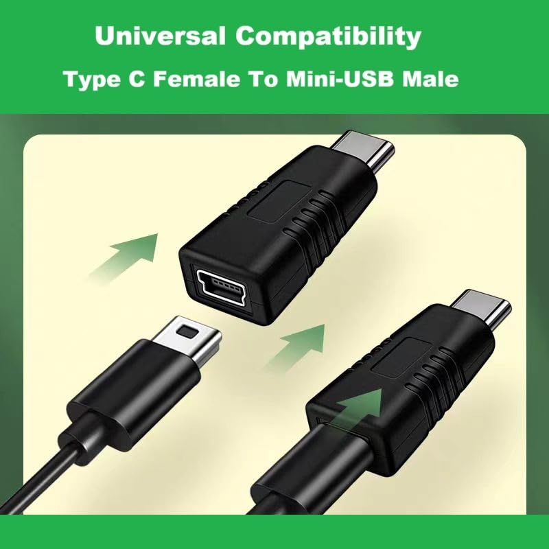 Earsinger USB Type C to Mini USB Adapter Type C Male to Mini USB Female Adapter Suitable for in Car Dashcam, Camera Laptop Digital MP3/4/5 Player GPS…