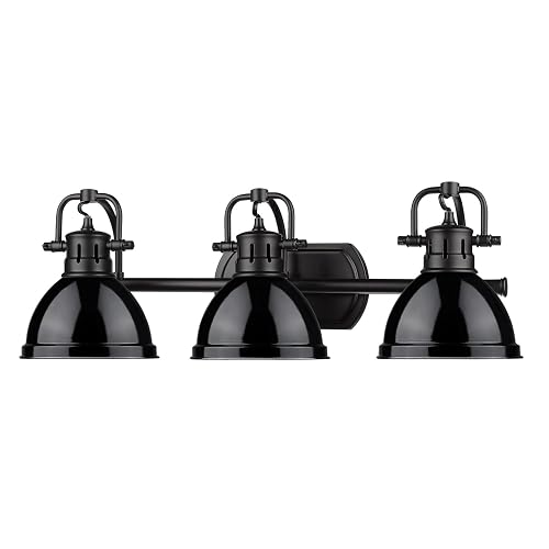 Golden Lighting 3602-BA3 BLK-BK Duncan Bath Fixture, Matte Black with Black Shades