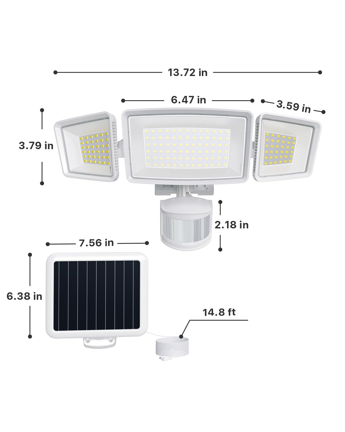 Ensenior 5 Motion Sensor Modes Solar Security Light, 1800LM 270° Wide Angle 3 Heads LED Flood Lights, IP65 Waterproof Wall Lights, Separate Solar