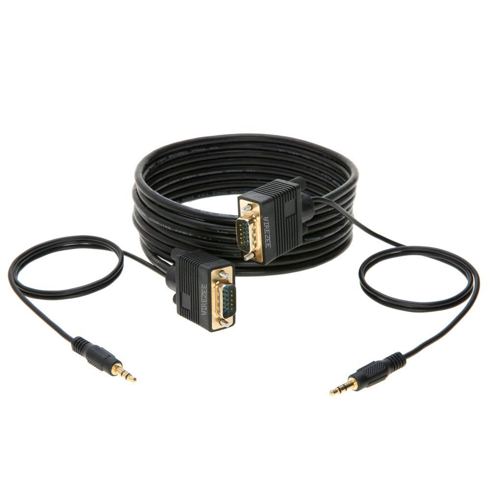 VGA Cable SVGA Super Video Cord Male 15 PIN with 3.5 Audio Monitor Wire (15FT)