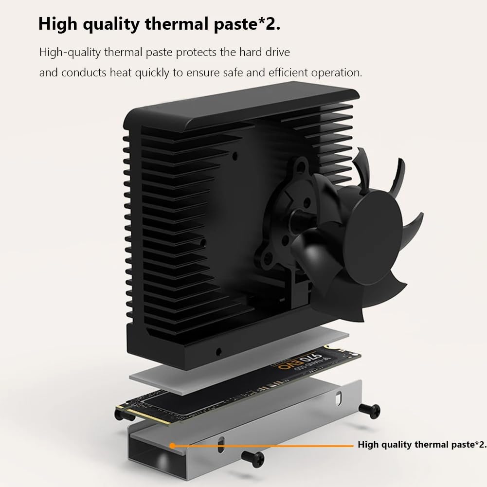 M.2 2280 NVMe SSD Heat Sink Aluminum Alloy Radiator Dissipation Thermal Pad 5V 3PIN ARGB CNC Tower Heatsink Cooler Fan Aura Sync with Cooling Fan