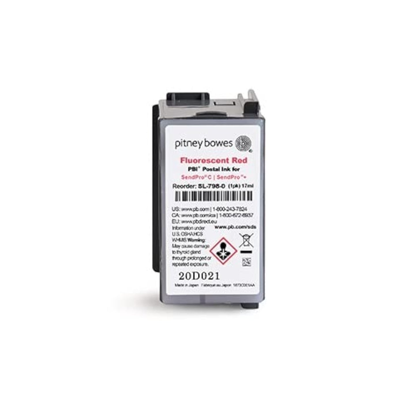 Pitney Bowes SL-798-0 Ink Cartridge | for use in SendPro C and SendPro+ | Office Supplies Ink Cartridge | Red, 17 ml
