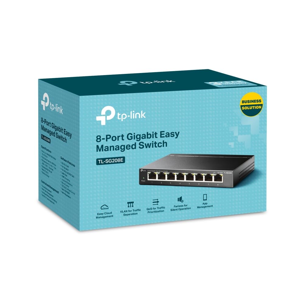 TP-Link 8 Port Gigabit Easy Managed Switch, VLAN, Auto Loop Prevention, IGMP Snooping, Fanless, Managed by Omada, Durable Metal w/ Shielded