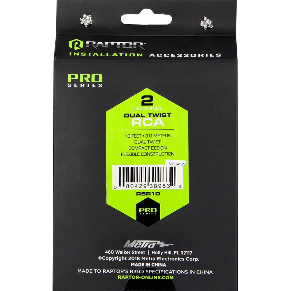 RAPTOR by METRA Electronics PRO Series 10FT 2-Channel Audio RCA Cable