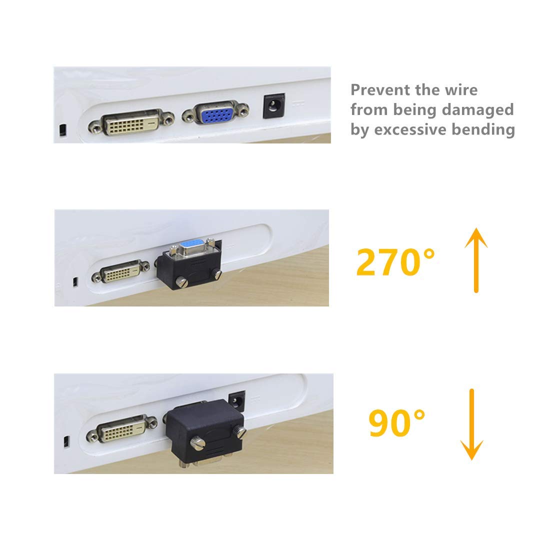 Ganasome DB15 Right Angle Female VGA to Male VGA Cable Adapter - 90 Degree Connector