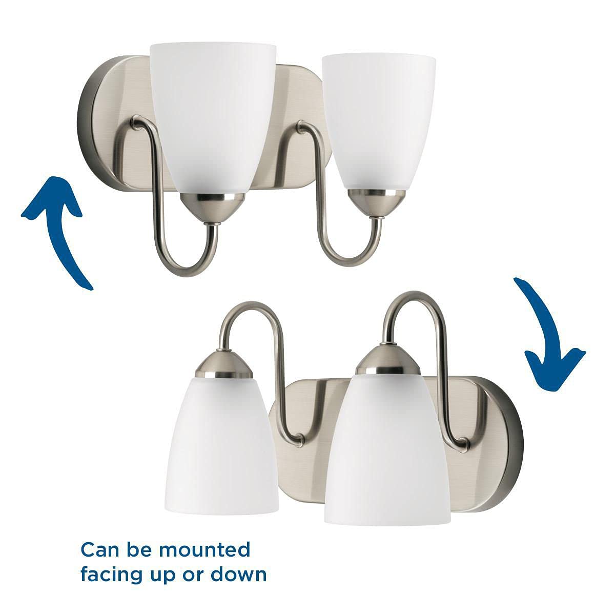 Progress Lighting Gather Collection 2-Light Etched Glass Traditional Bath Vanity Light Brushed Nickel