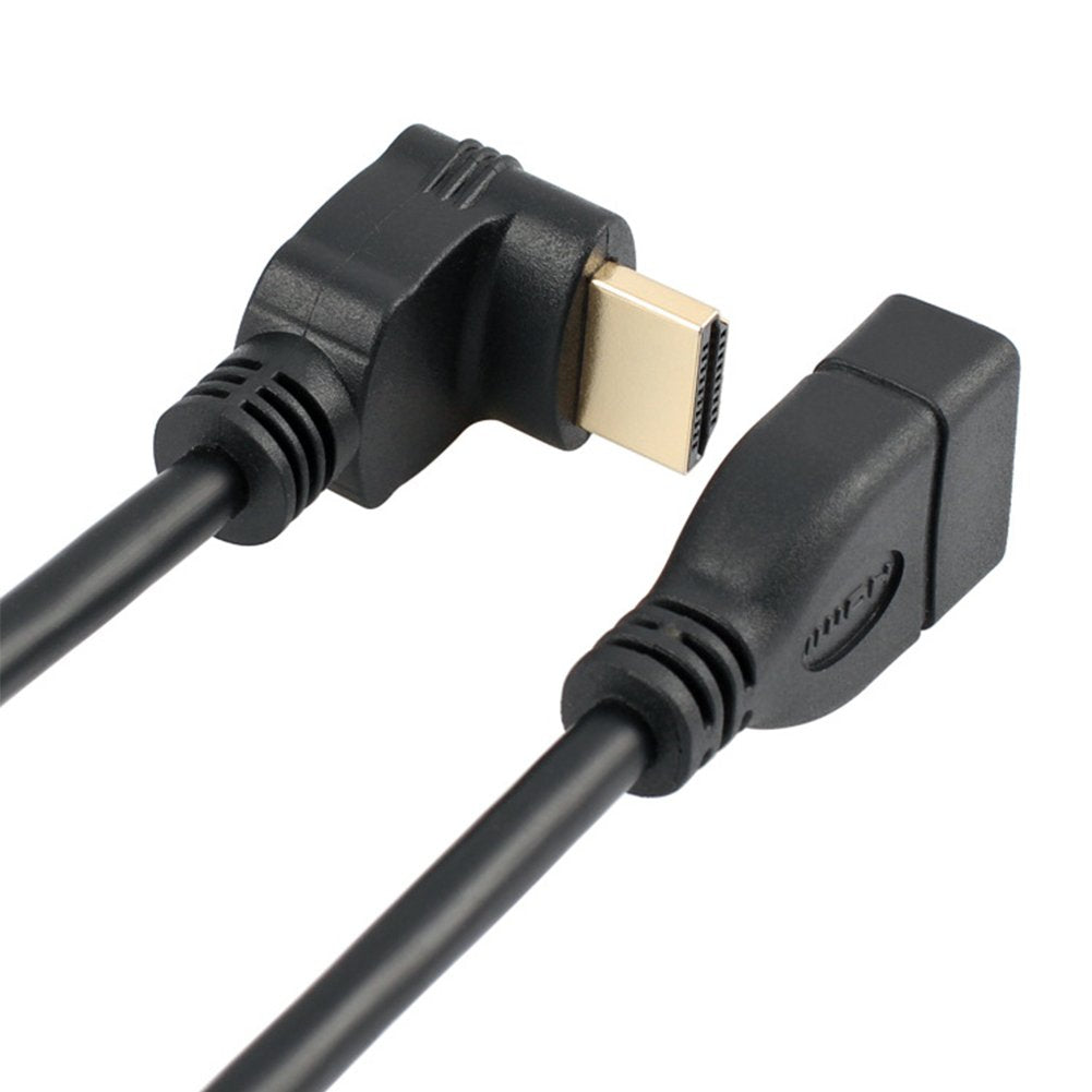 Bluwee HDMI Extension Cable High Speed 90-Degree Angle Male to Female Wire Cord Extender - Gold Plated Plugs, Black (0.5FT)