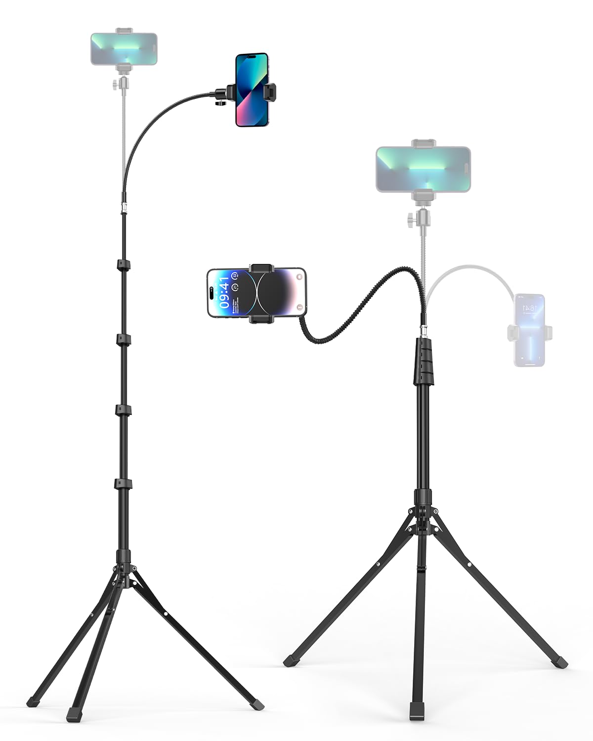 Aureday Phone Tripod, 92" Cell Phone Stand with 15" Gooseneck, Remote and Phone Holder, Overhead & Selfie Stick for Recording/Watching/Vlog