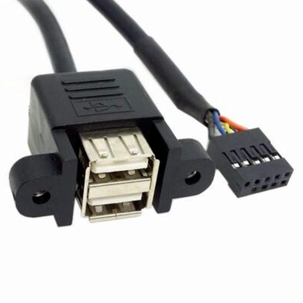 ANRANK 50cm Dual USB 2.0 Type A Female to Motherboard 9Pin Header Cable Adapter with Screw Panel for Computer, Tablet, Printer, Barcode Scanner, Car