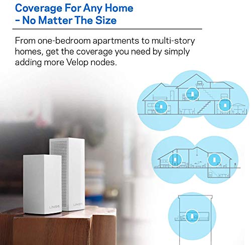 Linksys WHW0203 Velop Home Mesh Wi-Fi System Bundle (Dual/Tri-Band Combo) - Wi-Fi Router/Wi-Fi Extender for Whole-Home Mesh Network (3-Pack, White)