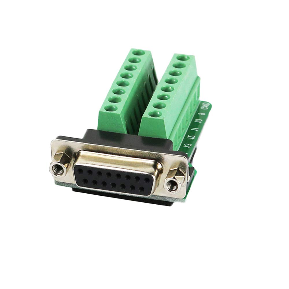 Twinkle Bay DB15 Connector to Wiring Terminal Db15 Breakout Board Solder-Free (Female Adapter with Nut)
