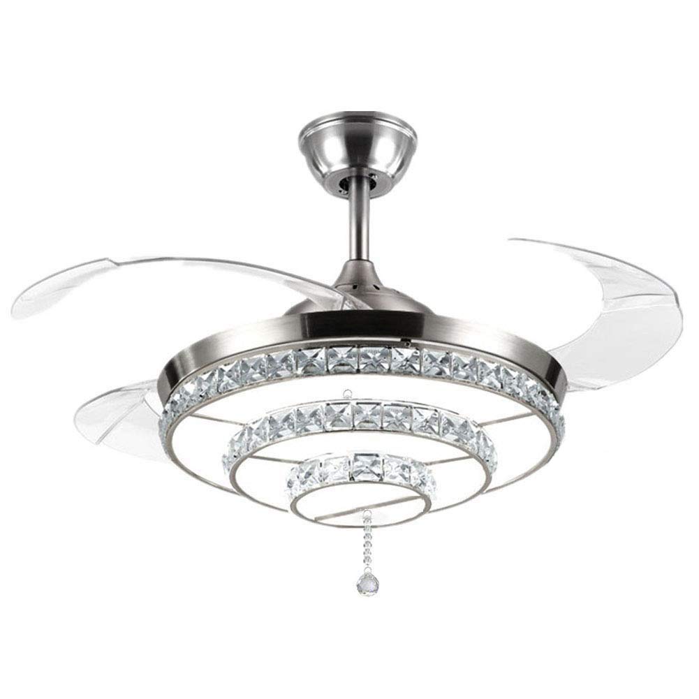 MoreChange 42" Crystal Ceiling Fans with Lights Retractable Blades Remote Control Modern Luxury LED Chandelier Fan 3 Speeds 3 Color Changes Lighting
