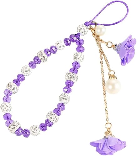 Sluswallow Purple Crystal Bling Lanyard,Mobile Phone Lanyard Short Hand Strap Tassel Short Cord Hanging Cord Wrist Straps, Cell Phone Charms, Car