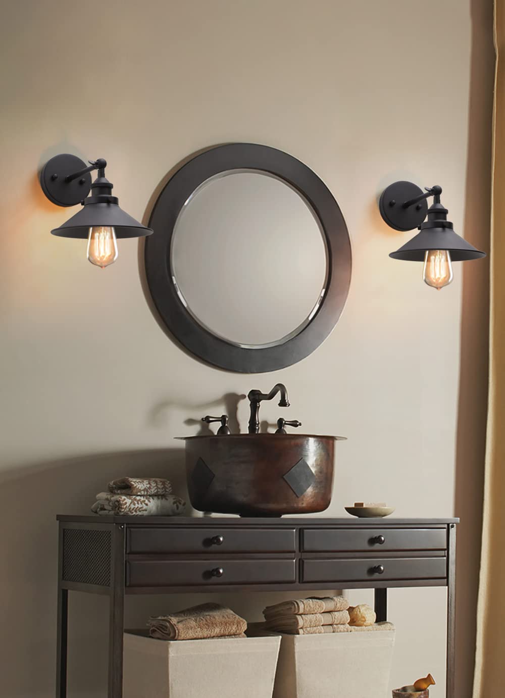 PERMO Vintage Industrial Metal Wall Sconce Lighting 180 Degree Adjustable Wall Lamp Matte Black