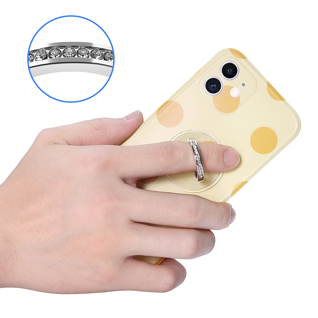 Exoer Transparent Cell Phone Ring Stand Holder Phone Ring Holder Finger Grip Loop Finger Ring Stand (4 Silver (Round))