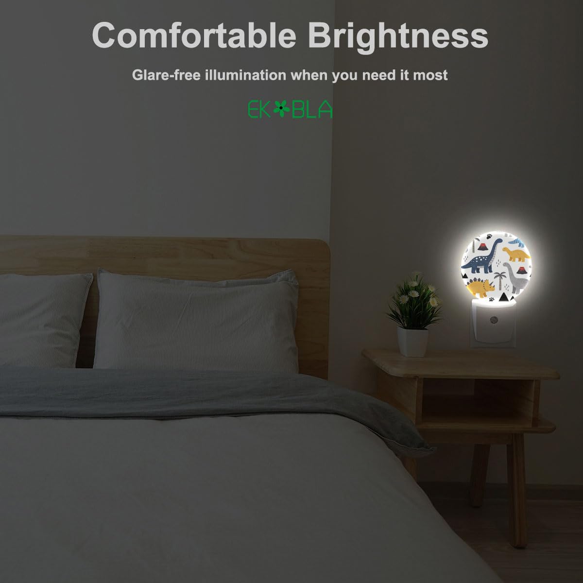 EKOBLA Cartoon Dinosaur Night Light for Kids, Jurassic Dino Design Plug in with Dusk to Dawn Sensor, 0.5W Energy Saving Soft Warm Nightlight for Boys