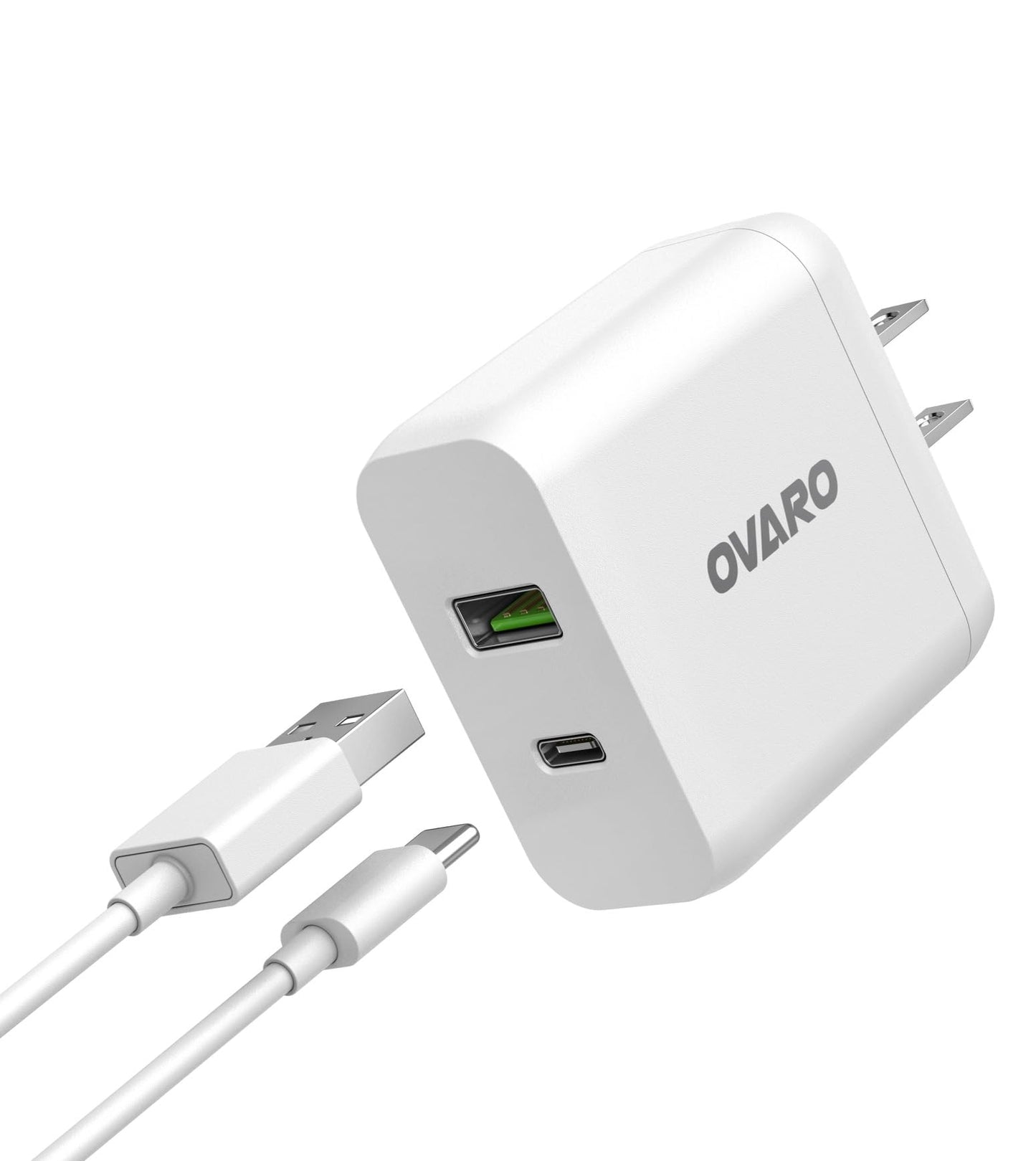 Ovaro 45W Type-C Fast Charger + 3m USB-C Cable, Dual USB-C/USB-A PD Wall Adapter for iPhone 17/17 Pro Max, New iPad Pro Air, Samsung Galaxy S24/S25