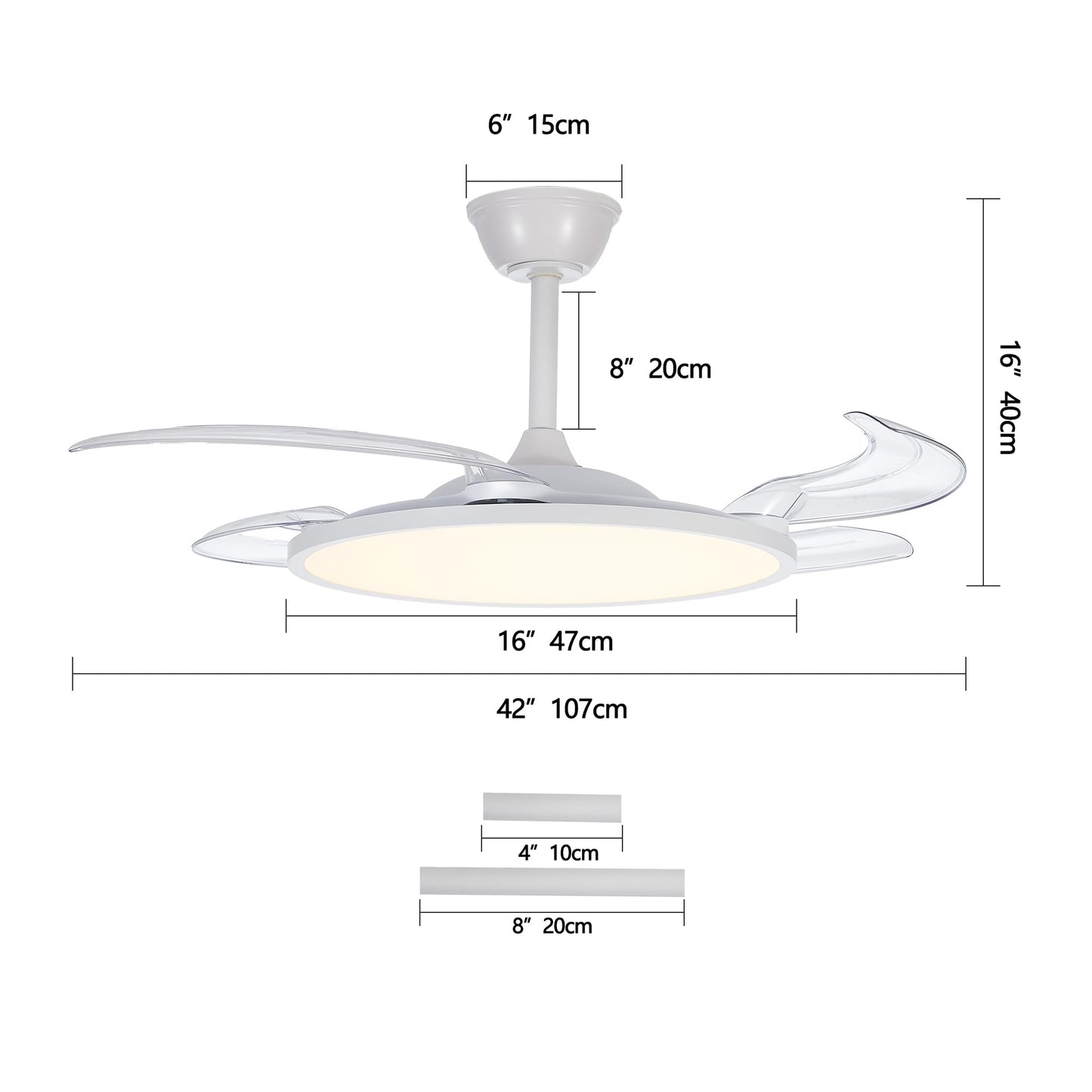 Ouimico 42 Inch Retractable Ceiling Fan with Light, APP & Remote Control, 6-Speed Reversible DC Motor, Dimmable 3 Color LED, Quiet Invisible Blades