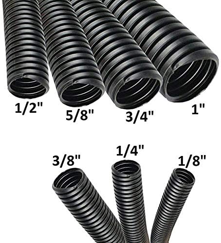 Absolute USA 300 Feet 3 Rolls 1/4", 3/8", 1/2" (100' Each) Black Split Loom Split Wire Loom Polyethylene Conduit Corrugated Plastic Tubing Sleeve for Various Automotive, Home, Marine, Industrial Wirin