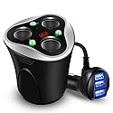 Skyocean 3 Socket Cigarette Lighter Splitter Power Adapter + 3 USB Car Charger 120W 12V/24V DC Outlet with Volt Meter, On/Off Switch for Cell Phone