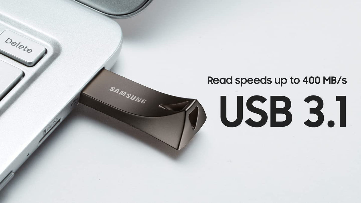 SAMSUNG BAR Plus 3.1 USB Flash Drive, 128GB, 400MB/s, Rugged Metal Casing, Storage Expansion for Photos, Videos, Music, Files, MUF-128BE4/AM, Titan