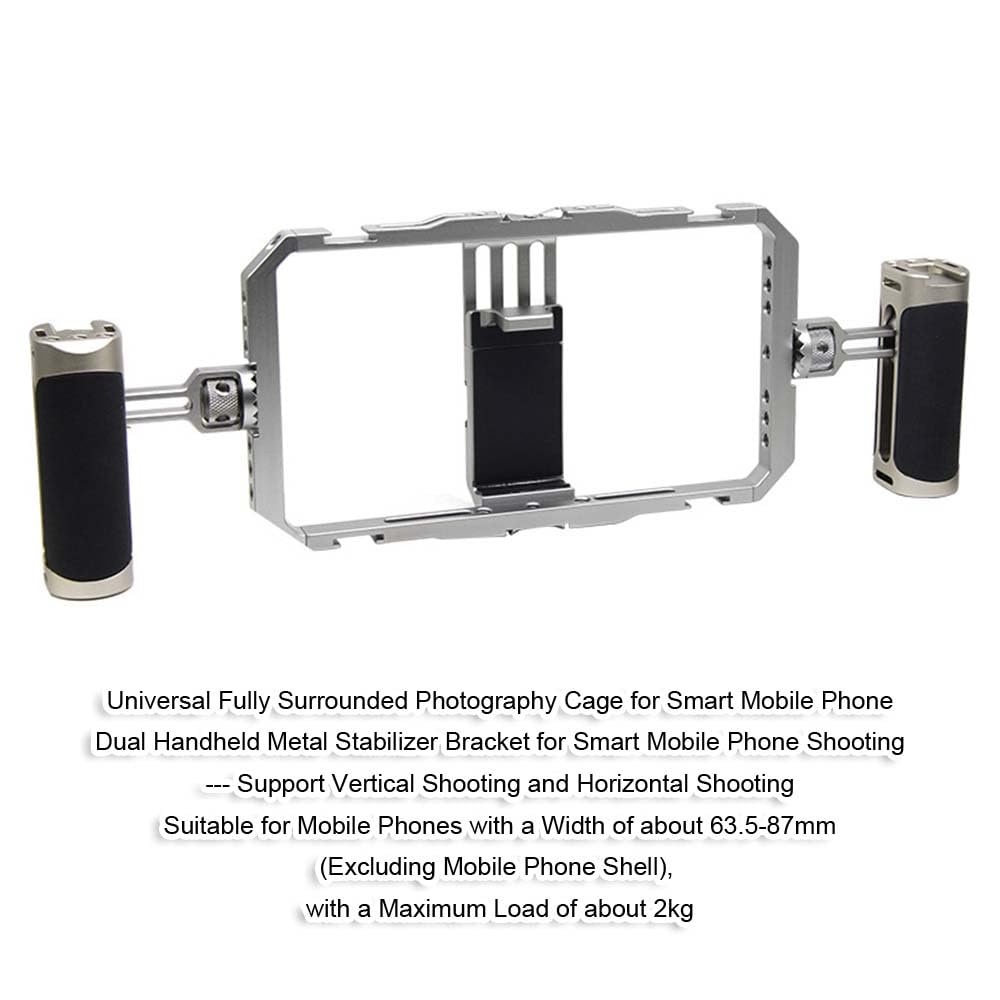 Dual Handheld Metal Stabilizer Bracket Holder for Smart Mobile Phone Shooting, Universal Fully Surrounded Photography Cage for Smart Mobile Phone