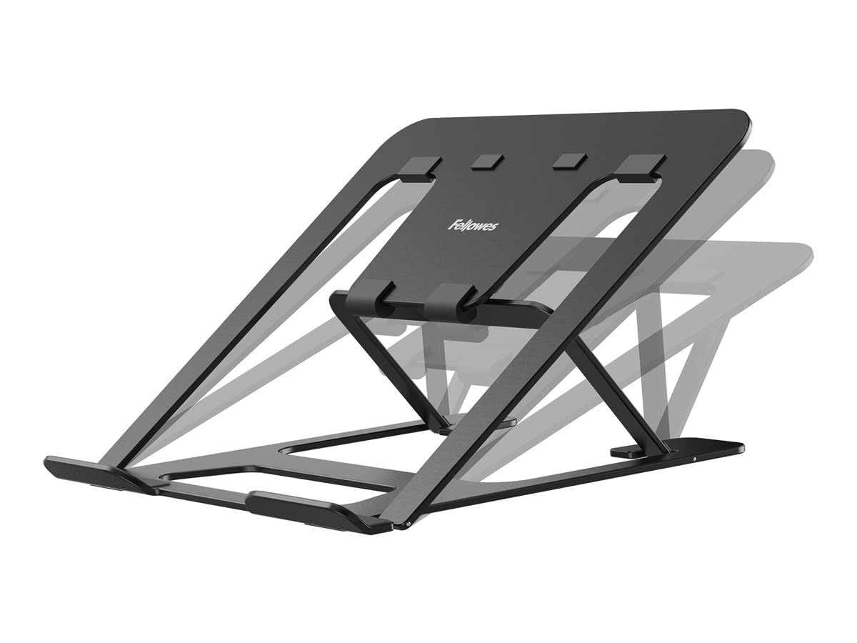 Fellowes Alumia™ Portable Laptop Stand - Black - Height and Angle Adjustable Laptop Riser, Ergonomic and Foldable Aluminium Design for Home, Office or