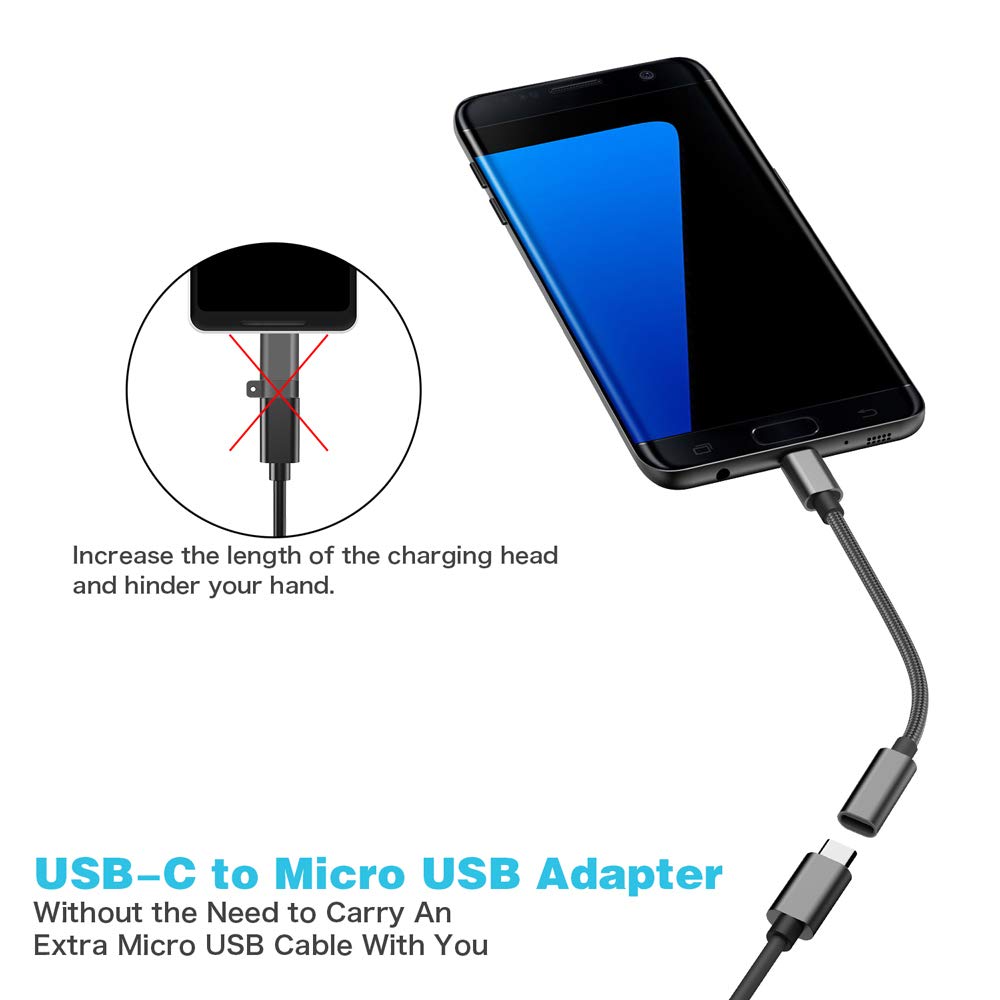 USB C to Micro USB Adapter, KUXIYAN (2 Pack) Type C Female to Micro USB Male Charger Connector Support Charge & Sync Compatible with Samsung Galaxy S7
