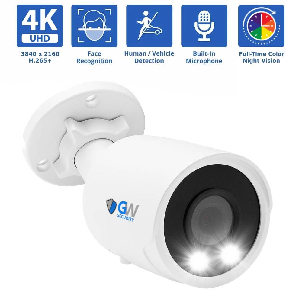 GW Security 8 Channel 12MP NVR 4K AI Face Recognition Human & Vehicle Smart Detection Security Camera System with 8 UHD 8MP 2160P Microphone PoE