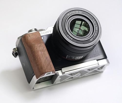 QR L Handle Hand Grip Wood Handle + Alloy Baseplate for Sony A7C Camera Holder (Wallnut + Sliver Alloy Baseplate)