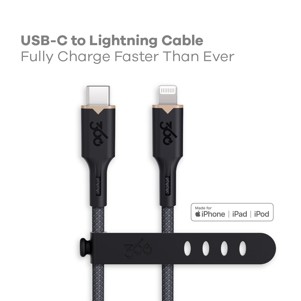 360 Electrical Lightning to USB-C Charging Cable - 5ft, MFi Certified, Fast Charge Compatible, Durable & Tangle-Free