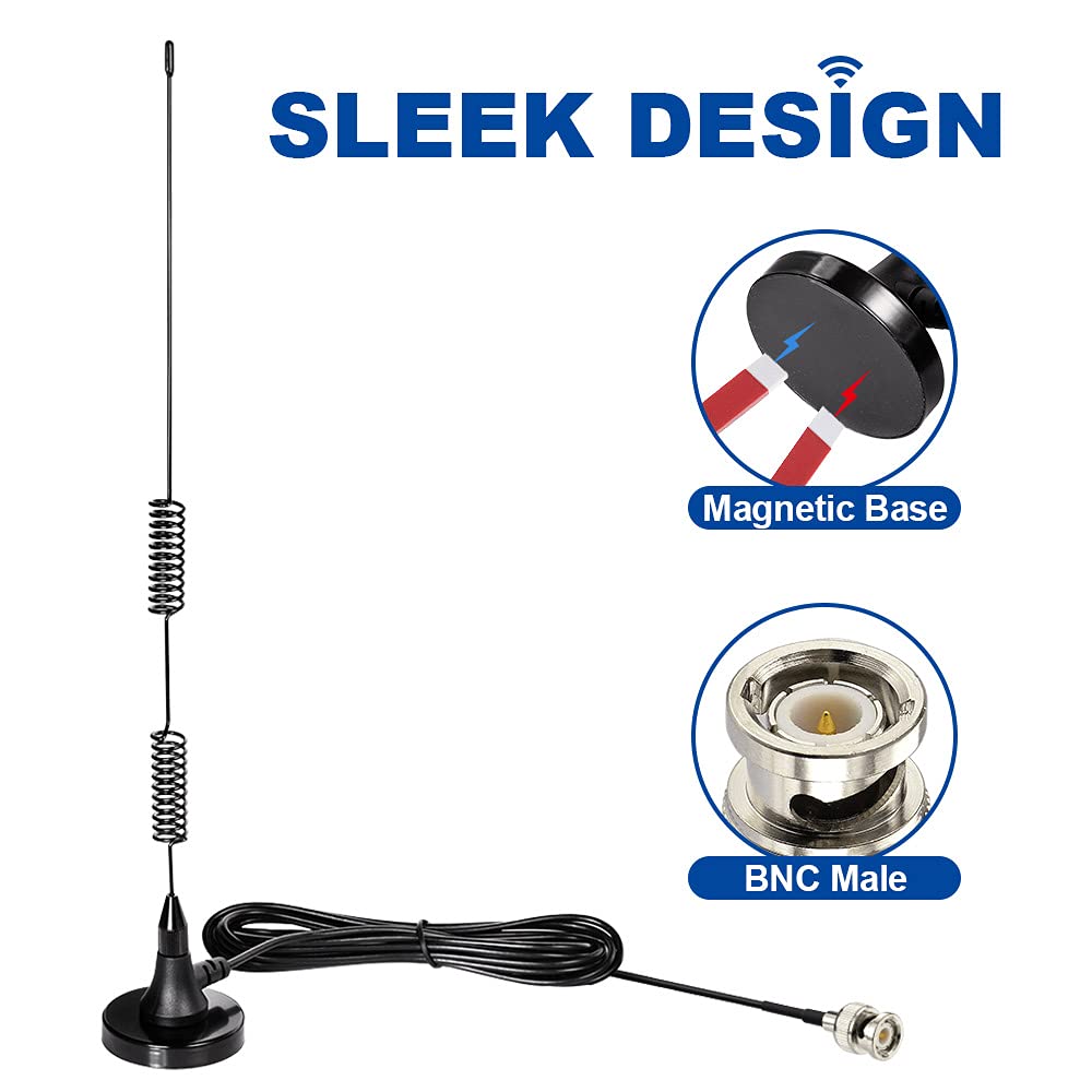 Bingfu 20-1300MHz Police Scanner Antenna Magnetic Base HF VHF UHF Two Way Ham Radio BNC Male Antenna Compatible with Uniden Bearcat Whistler Radio