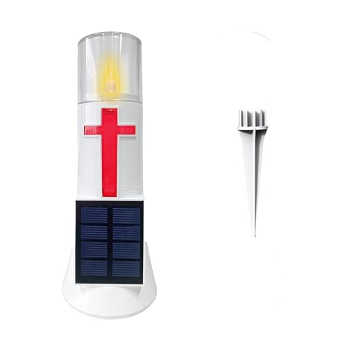 LILONZON Waterproof Outdoor Solar Powered Flameless Candle LED Light Cross Grave Decoration Cemetery Light Blessed Candles for Home Memorial