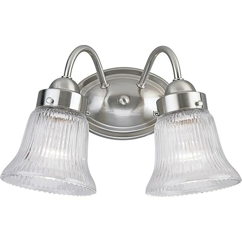 Progress Lighting 2-Light Clear Prismatic Glass Traditional Bath Vanity Light, Fluted Glass Collection, Indoor, P3288-09, Brushed Nickel