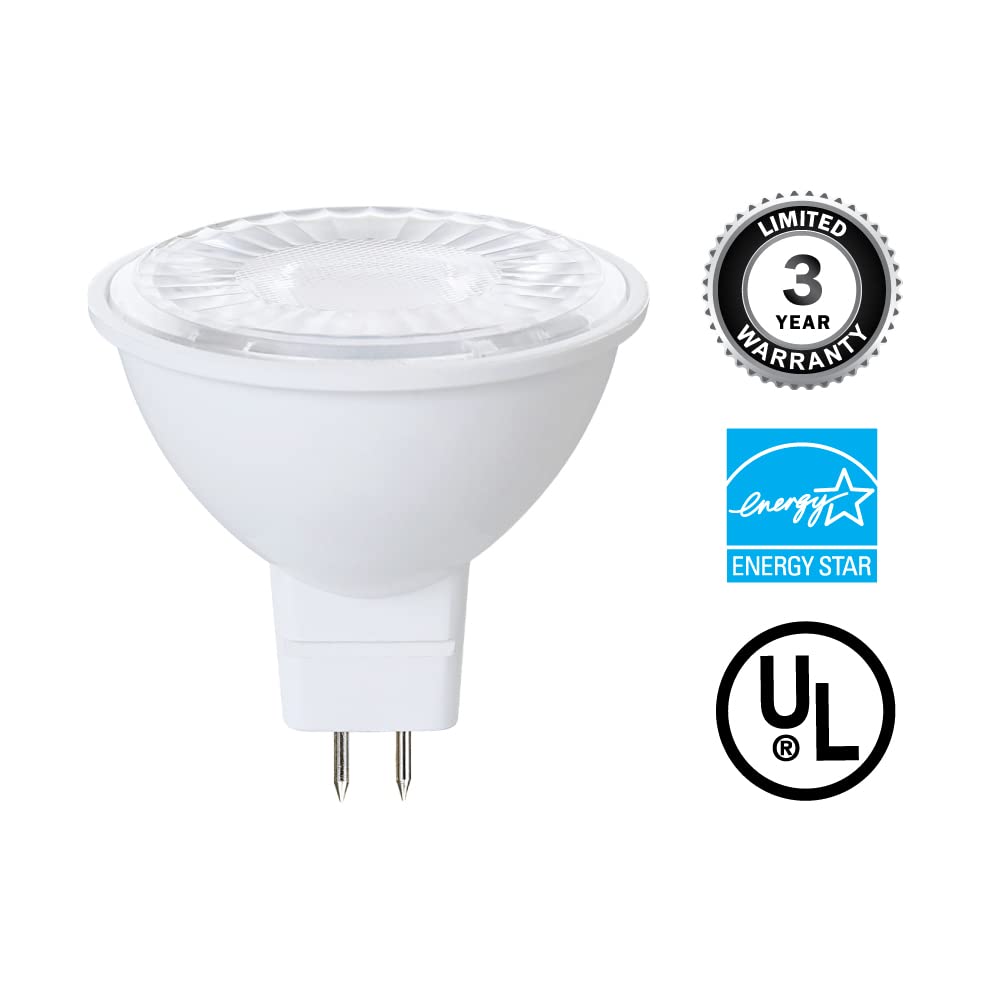 Euri Lighting EM16-7W4000ew Dimmable LED MR16 (GU5.3 Base), 7W (50W Equiv.) 500lm, 80CRI, Soft White (3000K) 40° Beam Angle, 12V, Damp Rated UL