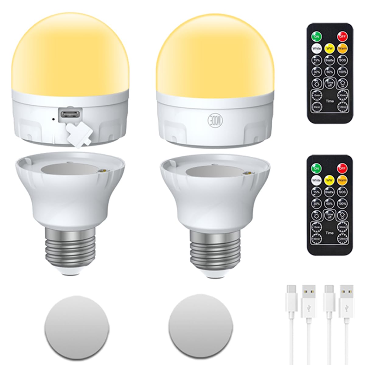 ABZXT E26 Auto Charge Light Bulb with Battery Backup Bulb,Timer for Sconces and Lamps, E26 and USB Charging for Non-Hardwired Fixture, 3 Color