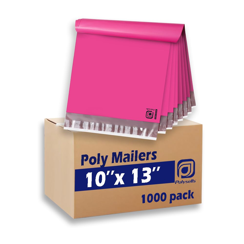 POLYSELLS 1000 pcs 10x13 Inches Pink Poly Mailers Shipping Envelopes, Strong Adhesive Sealing, Waterproof, and Tear-resistant Postal Mailing Bags