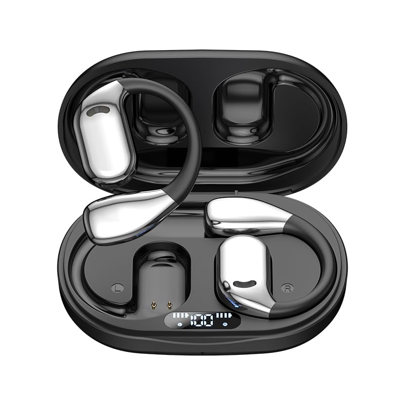 Open Ear Headphones Wireless Bluetooth 5.49, 60hrs Play 8D Sound Earphone Sport Earbuds with LED Display Over-Ear Buds with Earhooks Built-in Mic…