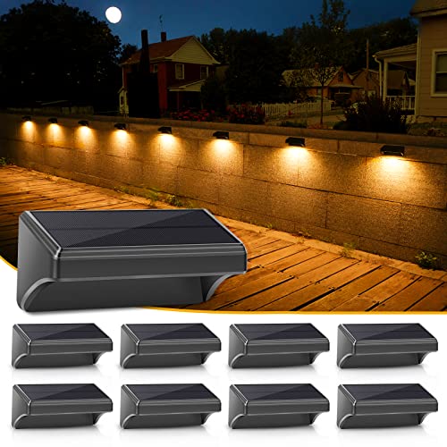 Aulanto Solar Fence Lights 8 Pack-Plus,100 Lumen Big Outdoor Solar Light IP65 Waterproof, Warm White and 10 RGB Modes,Fence Lights Otdoor Solar