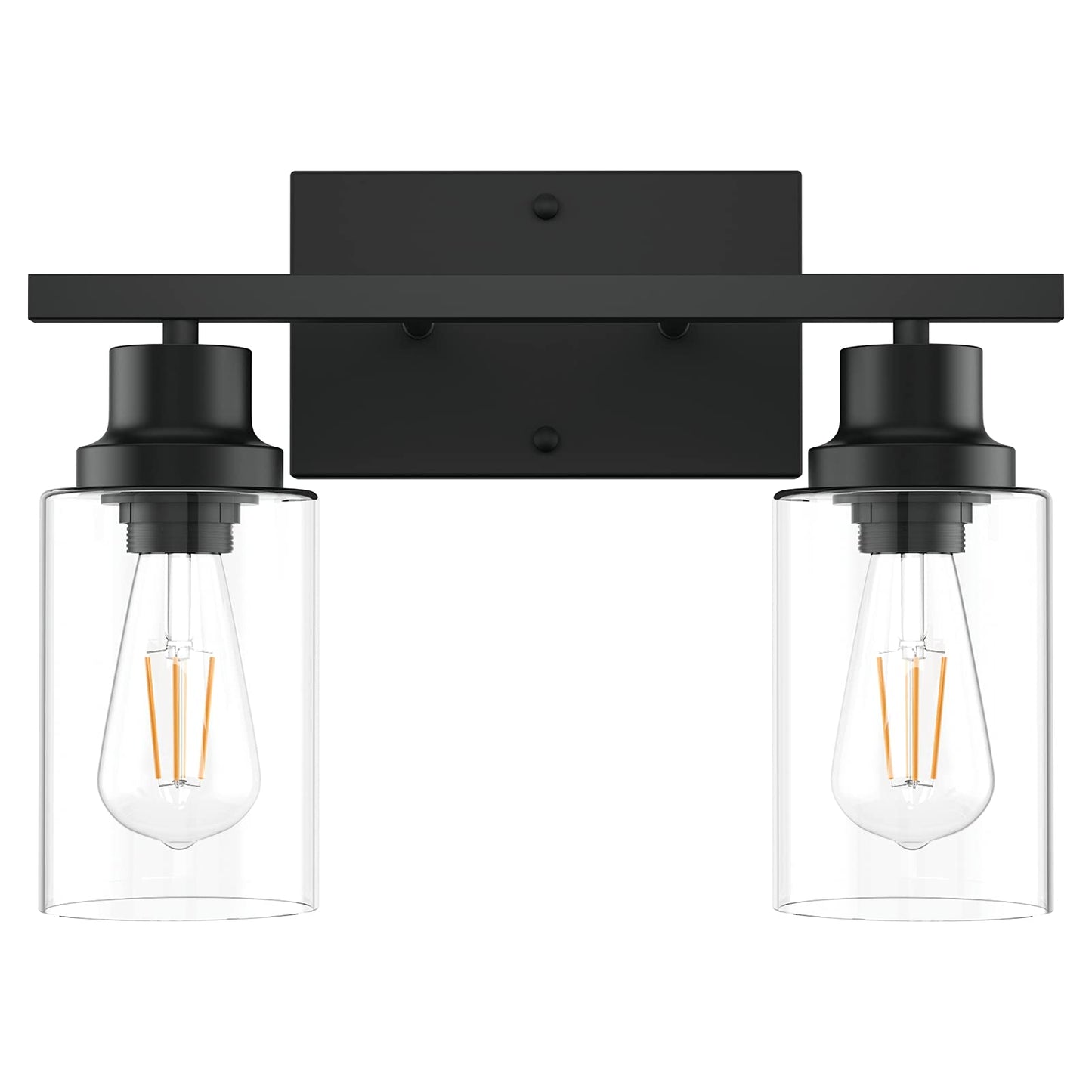 Tipace Industrial Vanity Light Fixture,2-Light Matte Black Bathroom Lighting with Clear Glass Shades Wall Sconces Fixture (Bulb not Include)