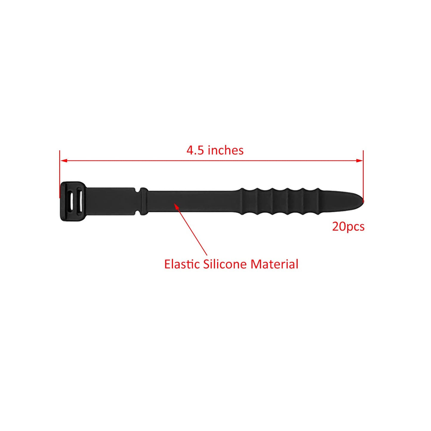 Silicone Zip Ties, Reusable Zip Ties, 20pcs Rubber Cable Ties Straps for Wire Management, Elastic Cable Organizer for Home Office Table Desk. Black