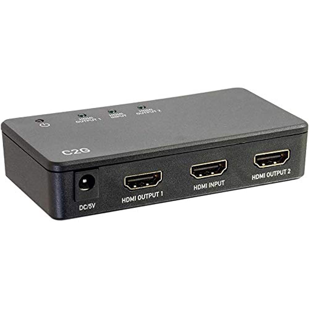 Legrand - C2G 2 Port HDMI Splitter, 4K UHD Signal Splitter, Black HDMI Splitter with Input to Output Splitter, 1 Count, C2G 41057