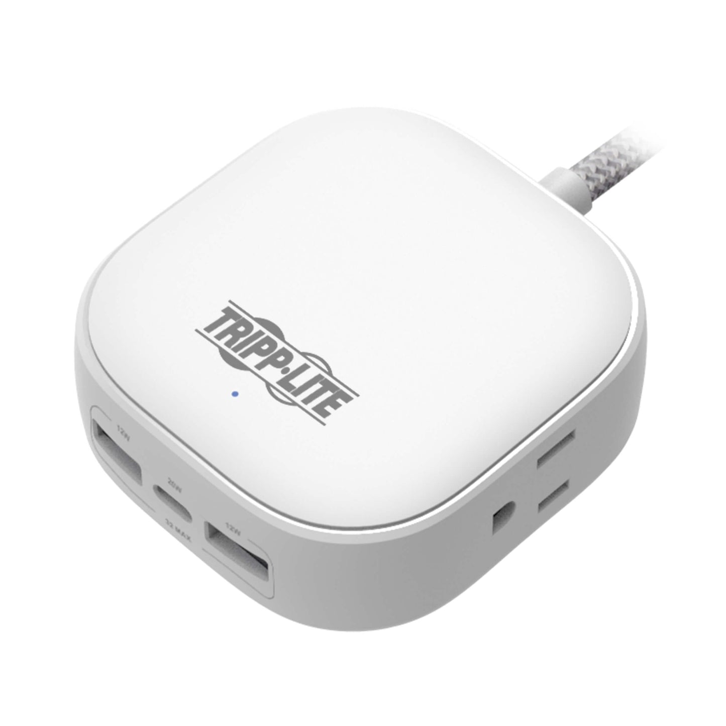 Tripp Lite Safe-IT Power Strip 2-Outlet + 3 USB Ports Long Extension Cord, 2 USB-A + 1 USB-C Charging, Flat Plug, UL Certified, White, 6 Foot Cord