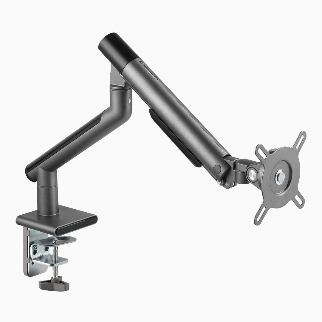 Desky Single Slim Monitor Arm - Adjustable Desk Mount with Gas Spring, VESA 75/100, 360° Rotation, Cable Management, Fits Monitors Up to 32", 19.8 lbs