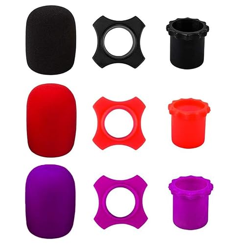 TuNan 9PCS Wireless Handheld Microphone Protection, Silicone Ring, Bottom Rod Sleeve Holder, Windscreen Foam Cover for KTV Device, Shakeproof &