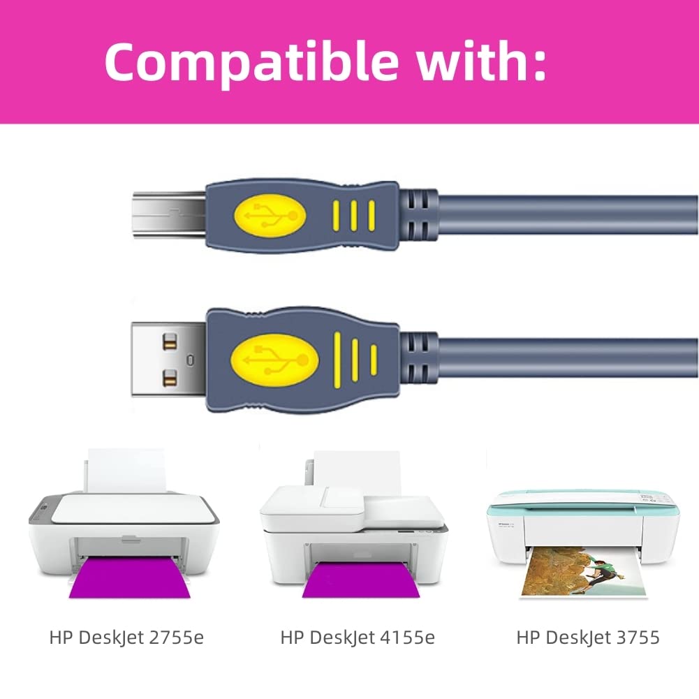 Qjin USB 2.0 Printer Cable for HP DeskJet 2755e, 2855e, 4155e, 4255e, 3755, 3772, 2755, 2752, 10 Feet
