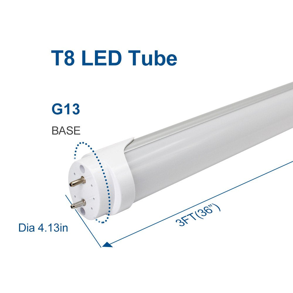LightingWill LED T8 Light Tube 3FT, Warm White 3000K-3500K, Dual-End Powered Ballast Bypass, 2000 Lumens 15W (32W Fluorescent Equivalent), Frosted