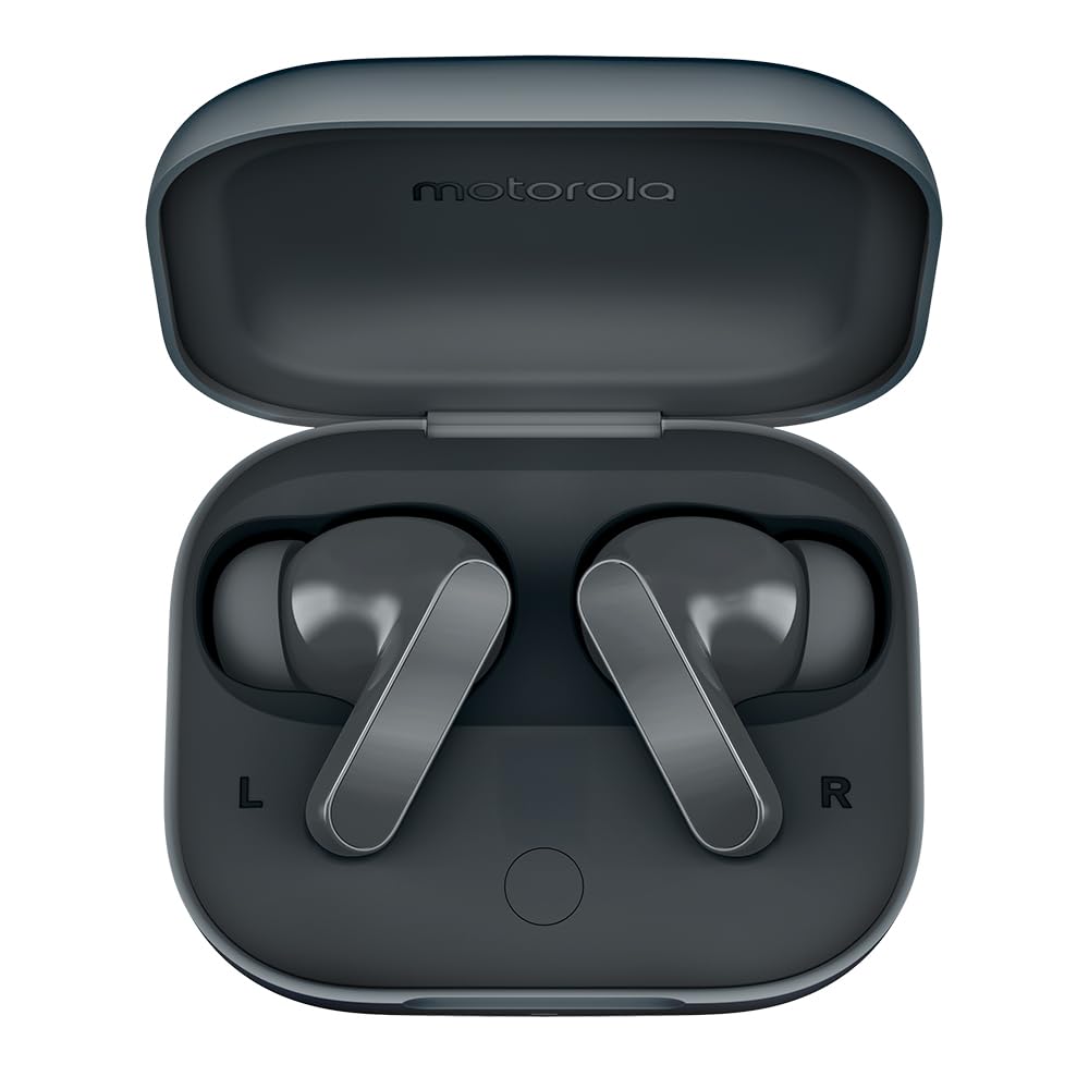 Motorola Moto Buds Bass XT2443-1 Dynamic ANC, Triple Microphone Array, Bluetooth 5.3, IP54 Water & Dust Resistant, Dolby Atmos Audio (Pantone Dark
